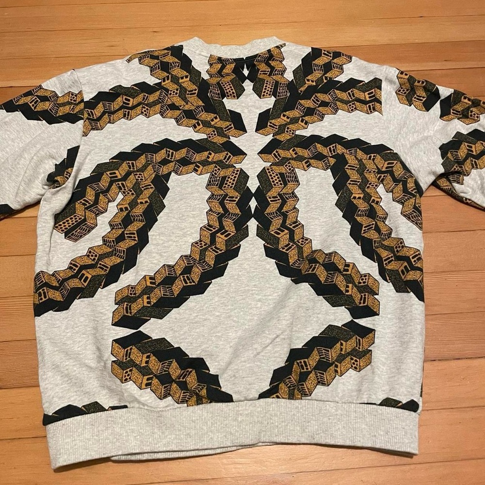 Men’s Henrik Vibskov Gray Crewneck Sweater with Black & Gold Print - Picture 5 of 7